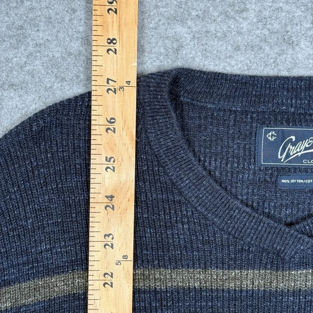 Grayers Ardsley Stripe V-Neck Sweater Mens Large Navy Grey Preppy Long Sleeve